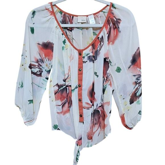 Daytrip Sheer Floral Button Down Blouse Size Small Tie Front Coquette Fairy - Picture 1 of 7